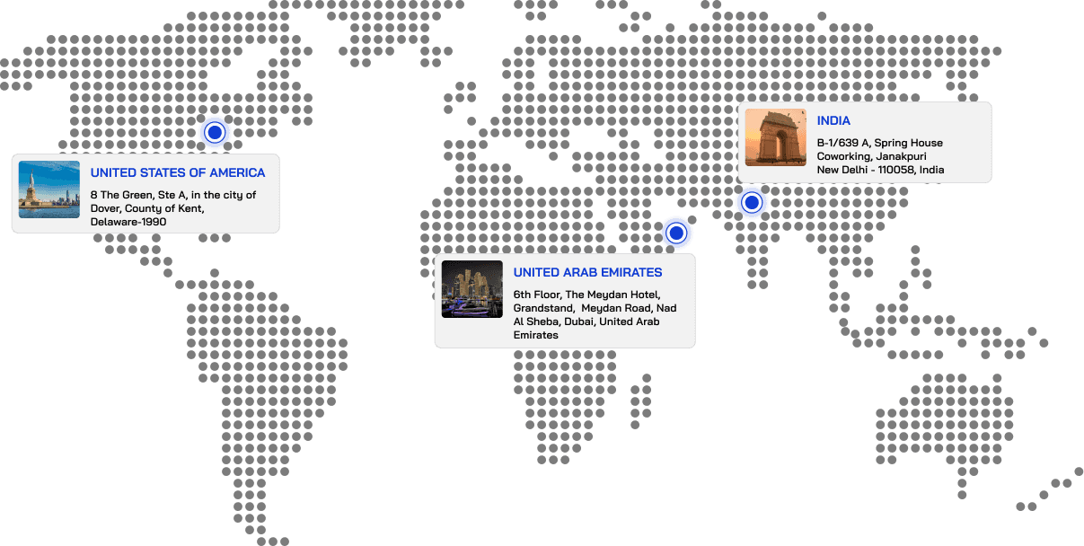 QuillAudits offices in the United States, United Arab Emirates, and India